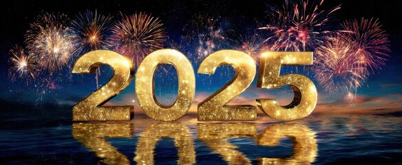 The Golden 2025 Celebrated with Stunning Fireworks and Vibrant Reflections
