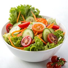 Fresh vegetable salad in white bowl isolated on white background