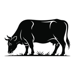 Grazing Cow Silhouette Image for Rural Landscape and Organic Farming Concept