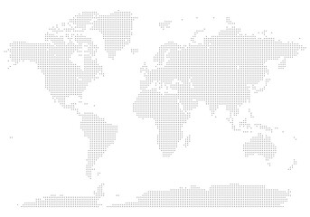 Small dotted world map design on a white background.