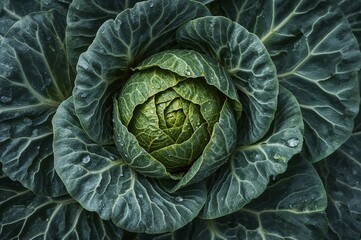 Obraz premium Close-up of Fresh Green Cabbage Head