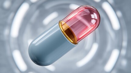 A close-up view of a colorful capsule, highlighting its design and structure against a futuristic background.