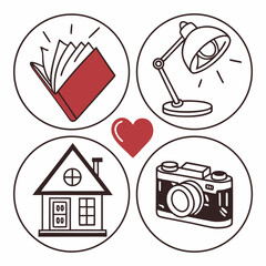 Home sweet home book camera lamp love
