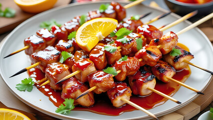  Chicken Skewers Teriyaki Glaze Orange Asian Cuisine