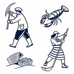 Obraz premium Professional seafood harvest workers lobster illustration png