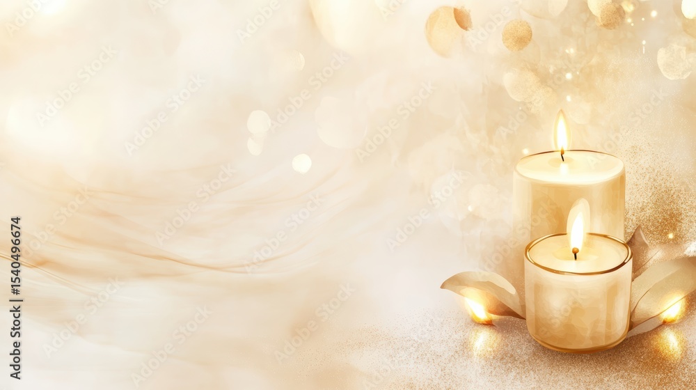 Aufkleber two lit candles with soft golden light and warm, dreamy bokeh background create a calming and peacef