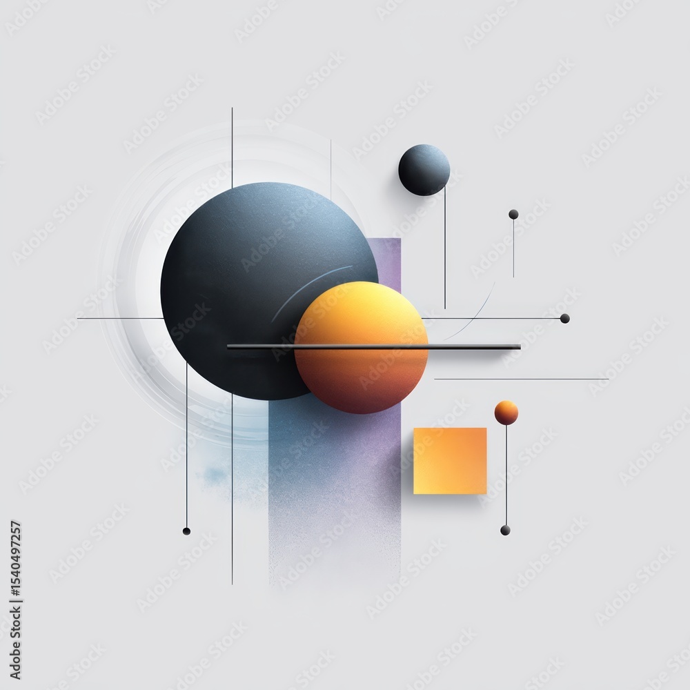 Aufkleber abstract geometric composition featuring spheres and a square, connected by thin lines and subtle sh