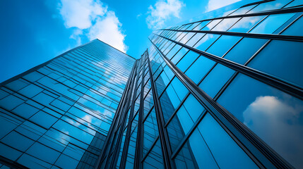 Obraz premium Modern Glass Skyscraper Reflecting Sky