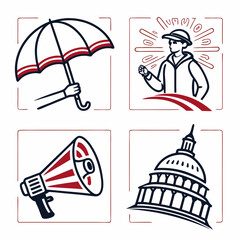 American politics icons umbrella protest megaphone capitol building