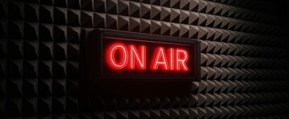 The illuminated ON AIR sign in a professional recording studio environment.
