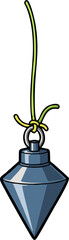 Cartoon plumb bob with green string and yellow knot, silver ring
