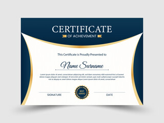 Certificate design template, modern luxury certificate of achievement design with gold and blue