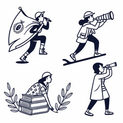 Obraz premium Young people exploring the world with books and telescopes