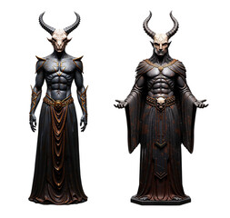 Fototapeta premium Horned god statue with intricate details, isolated, transparent background 