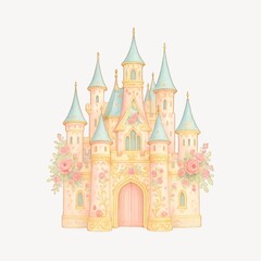 Fototapeta premium Whimsical fairytale castle illustration.