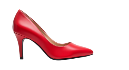 Red kitten heel shoe on isolated, transparent background, no background  
