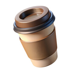3d rendered illustration of a coffee cup takeaway with a brown sleeve and a black background