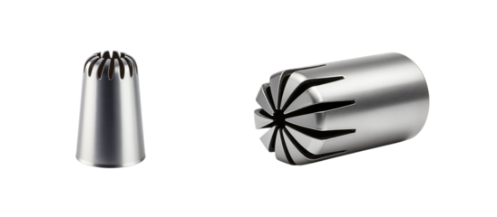 Stainless steel pastry tip for decorating cakes and pastries, isolated, transparent background  