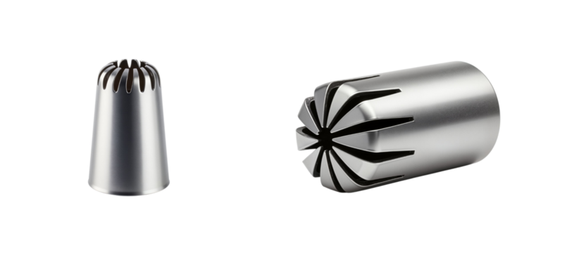 Stainless steel pastry tip for decorating cakes and pastries, isolated, transparent background  