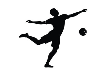 Black vector silhouette of a female soccer player in action, jumping for a ball