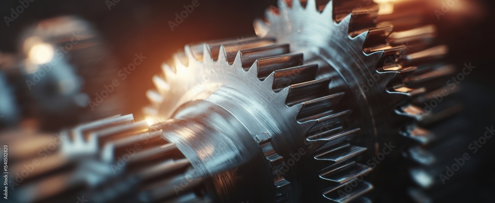 Poster the close-up of interlocking gears in a modern mechanical system