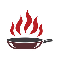 Red Flames Above Maroon Frying Pan Cooking Icon food