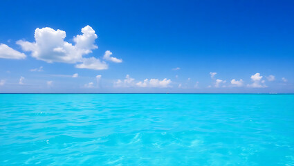 Obraz premium Tranquil turquoise ocean under a vibrant blue sky summer wallpaper 