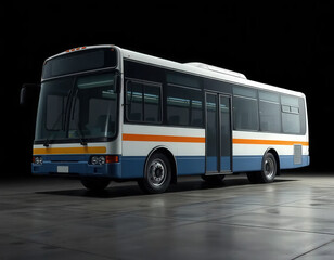 High-resolution mockup of a 1990s-style bus with a clean studio backdrop. Suitable for retro branding, vehicle design concepts, and promotional visuals.