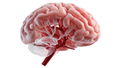 Human Brain Anatomy: An anatomical illustration of human brain showcasing its complex structure and blood vessels, highlighting the intricacies of the nervous system and cognitive function.