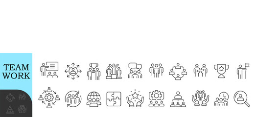 Teamwork Line Editable Icons set. Vector illustration in modern thin line style of business icons: Collaboration, Research, Meeting and more. Pictograms and infographics for mobile apps