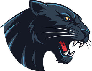 Logo of an aggressive black panther head attacking, black puma icon with big clicks.