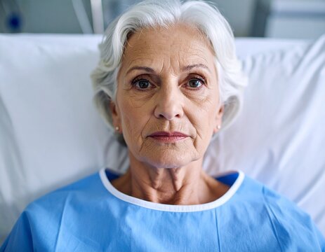 Mujer mayor con expresi&oacute;n de angustia en un entorno hospitalario