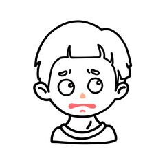Embarrassed Boy Blushing – Black and White Line Drawing