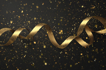 Golden Luxury Abstract Background with Ribbon and Confetti. Invitation Card.

