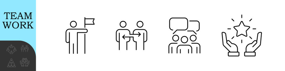 Teamwork Line Editable Icons set. Vector illustration in modern thin line style of business icons: Collaboration, Research, Meeting and more. Pictograms and infographics for mobile apps