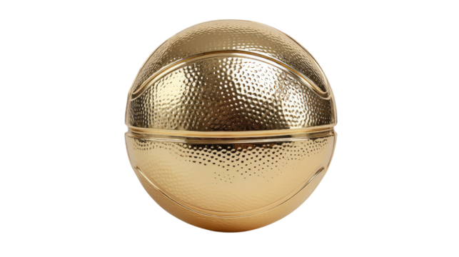 Golden Basketball Trophy: A dazzling golden basketball trophy sits in a studio setting, symbolizing excellence, victory and the pinnacle of sports achievement.