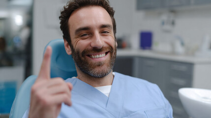 Obraz premium Happy dentist portrait thumbs up.