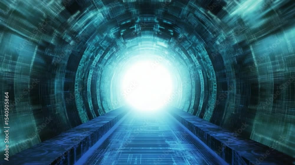 Aufkleber Pathway to Enlightenment: A futuristic tunnel with a glowing light at the end evokes a sense of exploration and transition, with visual impact of innovative design and advanced engineering.