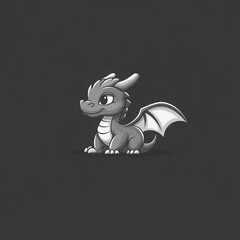 Charming Little Gray Dragon Sitting Calmly on Dark Background