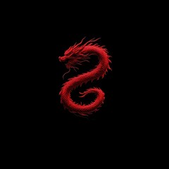 Vibrant Red Dragon Against Black Backdrop Symbolizing Strength and Power