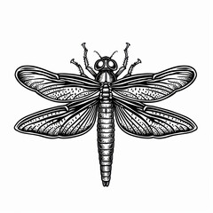 Dragonfly with detailed wings in vintage engraving style, showcasing intricate insect anatomy