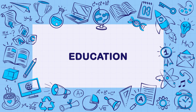 This educational vector background provides ample copy space for your text, decorated with a border of science, art, and math doodles. Ideal for any school or e-learning related project.