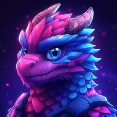 Detailed Portrait of a Fantasy Dragon with Pink and Blue Scales in Low Light
