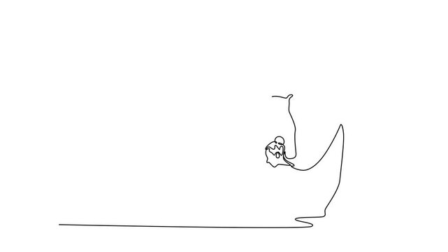 Animated self drawing of continuous line draw talented gymnast girl dancer sports ballerina athlete perform acrobatic exercise standing split gymnastic artistic element. Full length one line animation