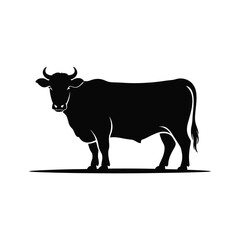 Black Silhouette of Grazing Cow for Vintage Farm Logo and Organic Product Labels