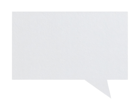 A blank white speech bubble with a pointed tail, designed for text or dialogue representation.
