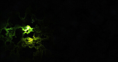 A vibrant green nebula glows against a backdrop of stars in the vastness of space.