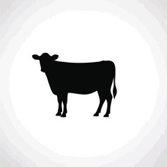 Farm Animal Silhouette of a Cow Grazing on Grass in Minimal Black and White Style