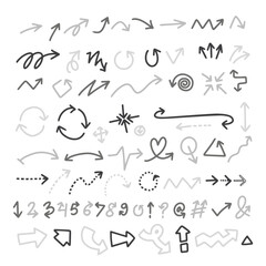 Hand Drawn Doodle Arrow Vector Set &ndash; Sketchy Arrows, Symbols, Numbers, and Icons Clipart