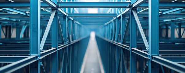 Construction infrastructure highway progress concept. Industrial shelving with a perspective view and blue tones.
